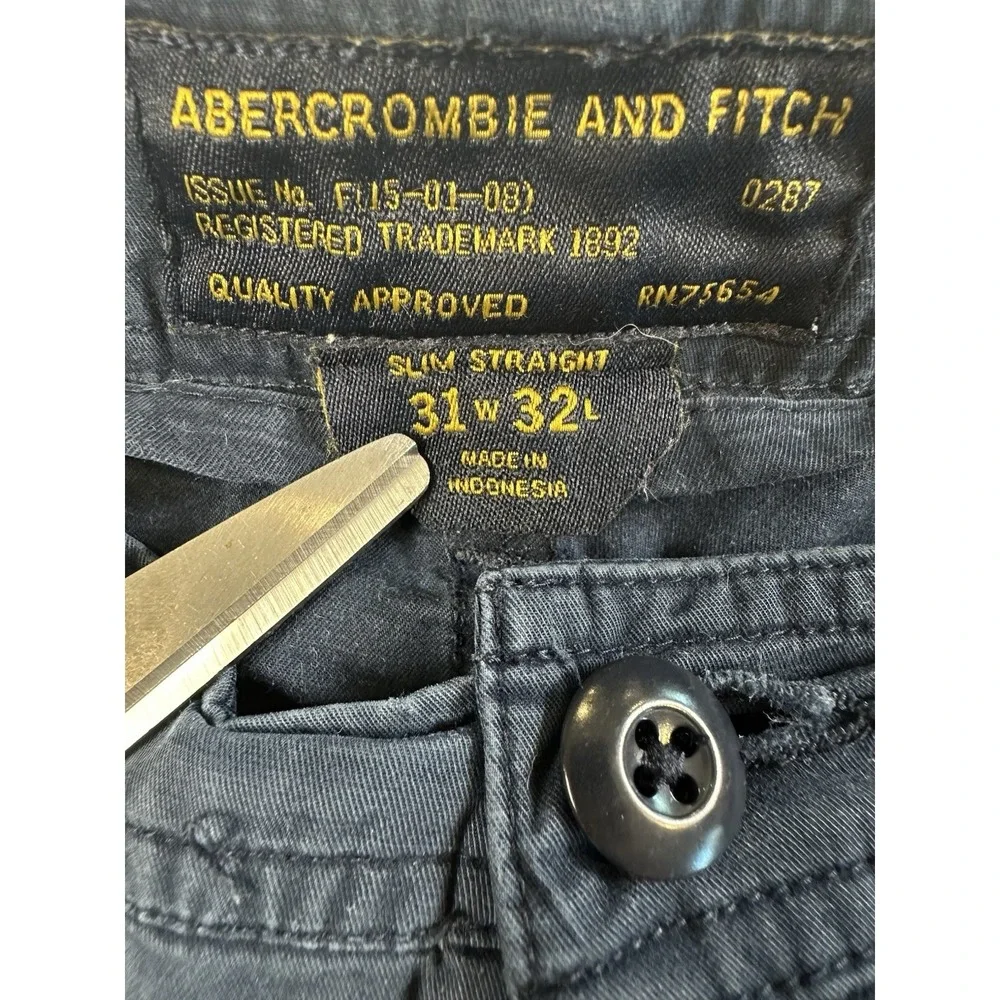 Abercrombie & Fitch 31x32 Navy Blue Slim Straight Y2K Gorpcore Mens Cargo Pants‎